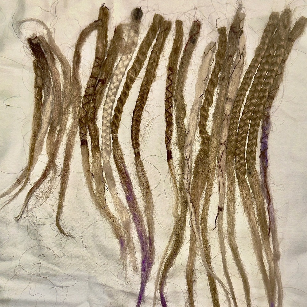 Blonde Dreadlock Hair Extensions with Purple Accents
